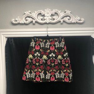 Black Brightly Embroidered Flower Skirt